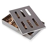 Blumtal Smoker Räucherbox aus rostfreiem Edelstahl - Gas-Grillzubehör oder Holzkohlegrill, 20x13x3,5cm, Silber, inklusive Buchenholz-Chips (150g)