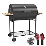 XXL Grill Grillwagen, BBQ Smoker, Holzkohlegrill mit Deckel, Holzkohle Grill Grillkamin Standgrill Räucherofen Zubehör, mit Grillhandschuhe